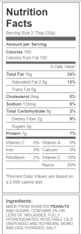 Regular creamy PB Nutrition Facts